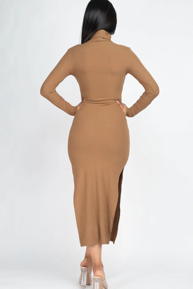 Ribbed Turtle Neck Side Slit Maxi Dress (CAPELLA)