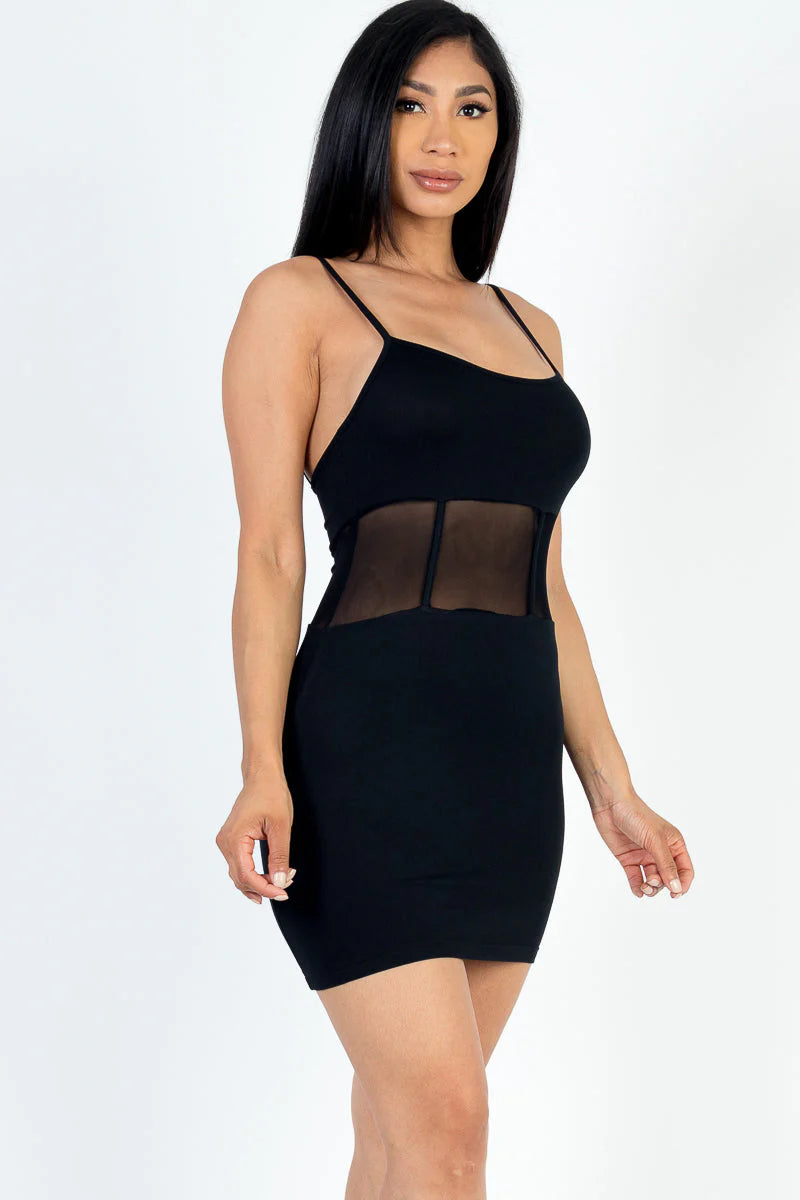 Mesh Panel Cami Bodycon Mini Dress (CAPELLA)