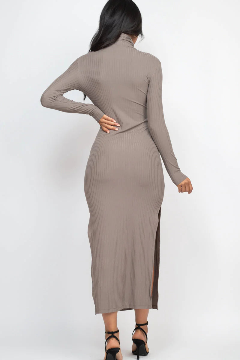 Ribbed Turtle Neck Side Slit Maxi Dress (CAPELLA)