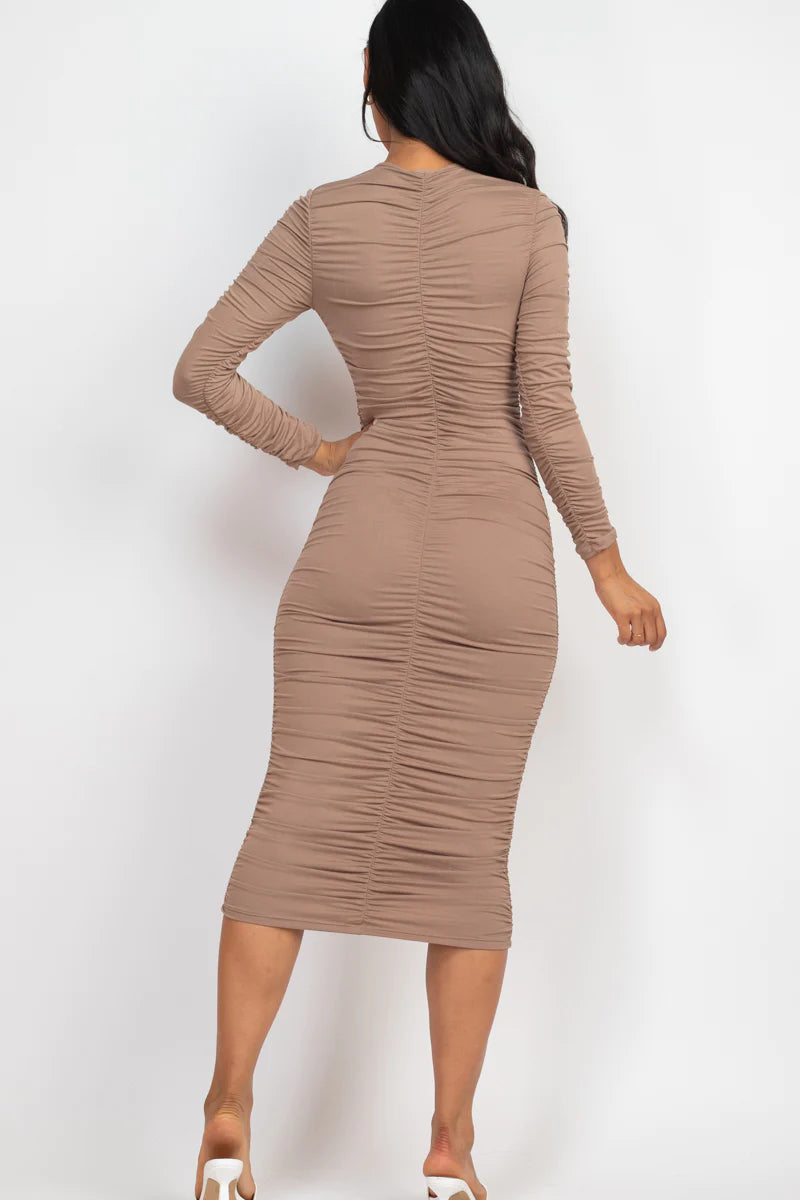 Ruched Long Sleeve Midi Dress (CAPELLA)