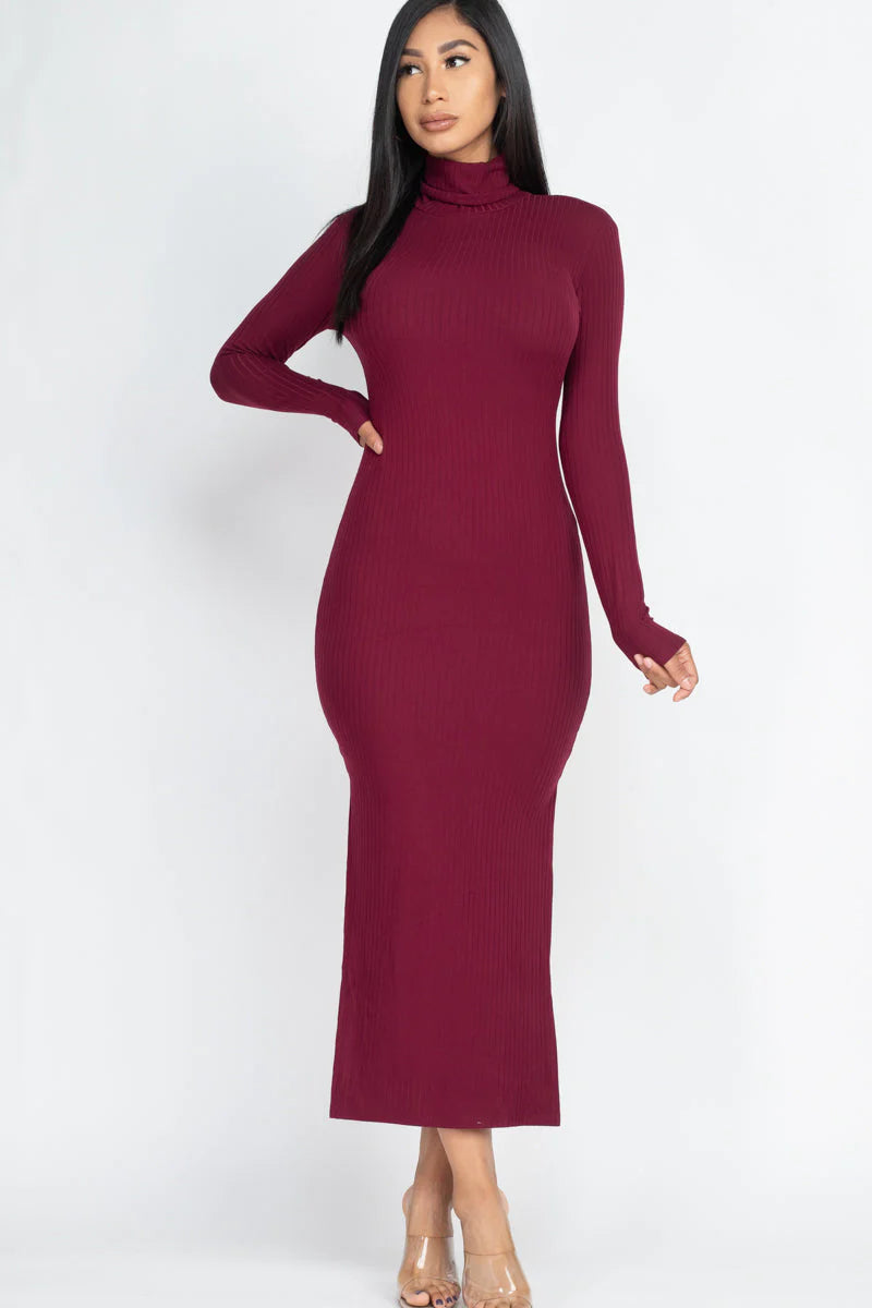 Ribbed Turtle Neck Side Slit Maxi Dress (CAPELLA)